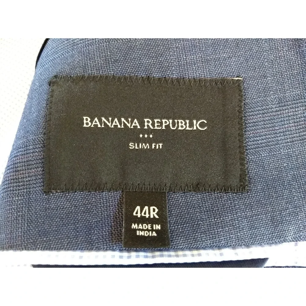 Banana Republic Slim Fit Blazer Men 44R Stretch Jacket Blue Plaid Lined NWOT